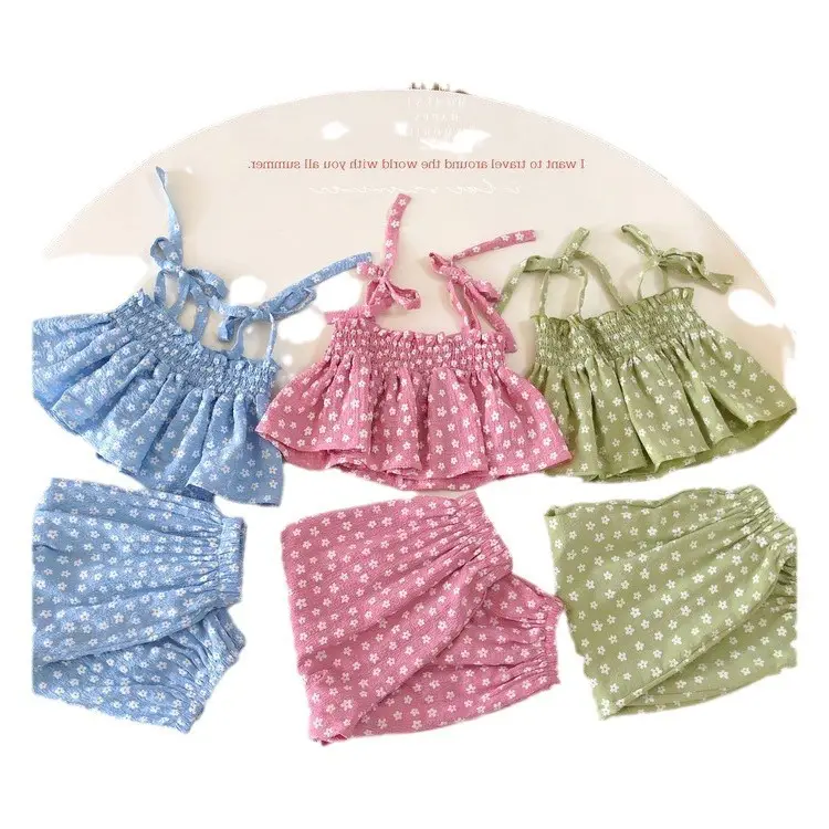 Girls Floral Suspenders Summer Suit 2-Piece Set - Image 7