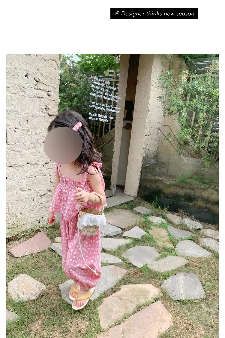 Girls Floral Suspenders Summer Suit 2-Piece Set — feature 5