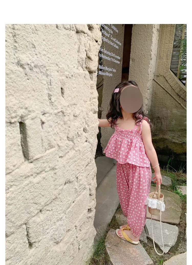 Girls Floral Suspenders Summer Suit 2-Piece Set — feature 6
