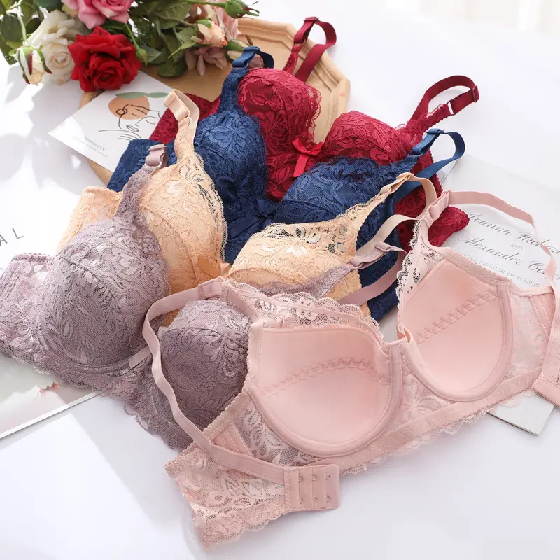 Foreign trade spot large size bra women's ultra-thin no sponge gathered underwear sexy lace bra big chest small