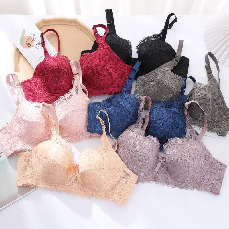 Foreign trade spot large size bra women's ultra-thin no sponge gathered underwear sexy lace bra big chest small