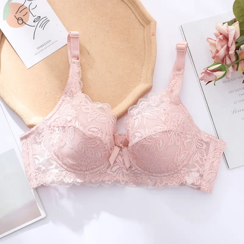 Foreign trade spot large size bra women's ultra-thin no sponge gathered underwear sexy lace bra big chest small