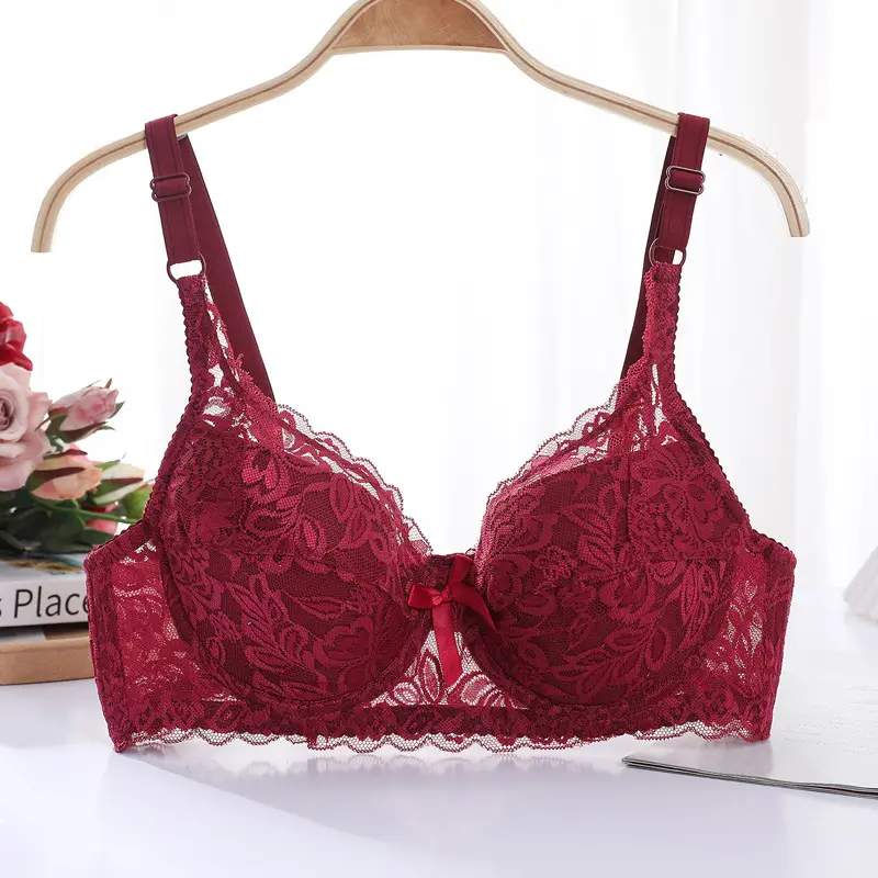 Foreign trade spot large size bra women's ultra-thin no sponge gathered underwear sexy lace bra big chest small
