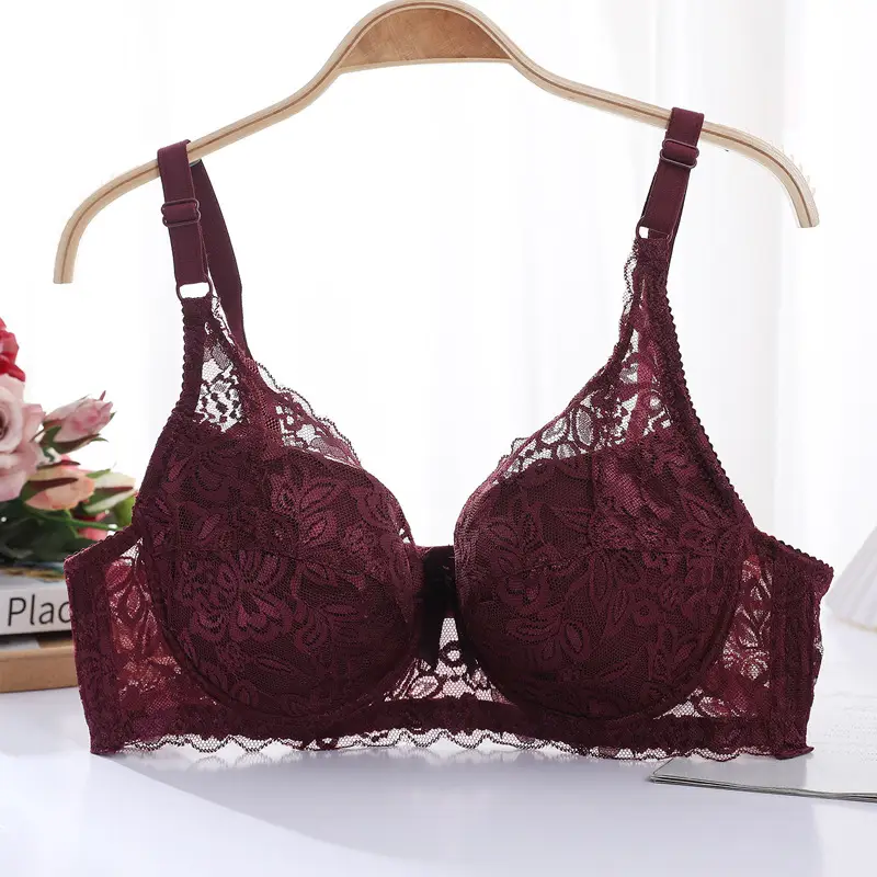 Foreign trade spot large size bra women's ultra-thin no sponge gathered underwear sexy lace bra big chest small
