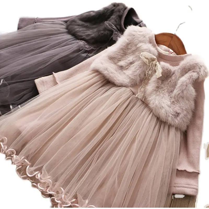 Girls Mink Velvet Princess Skirt Vest Winter Dress - Image 5