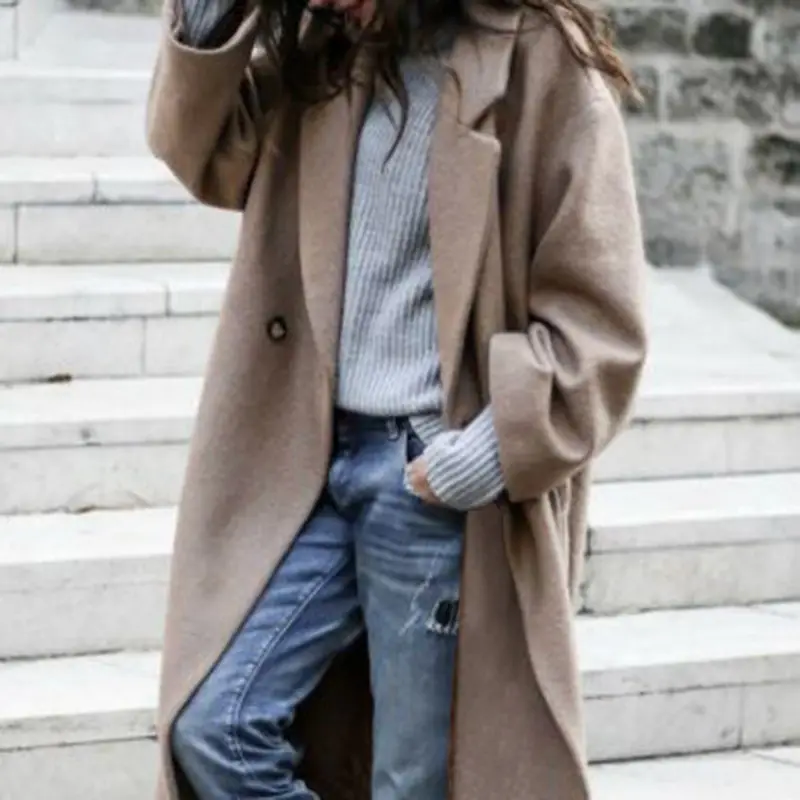 Women's Woolen Outfit Grey Long Coat Casual Warm Winter Wear — feature 5