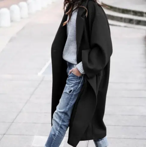 Women's Woolen Outfit Grey Long Coat Casual Warm Winter Wear — feature 6