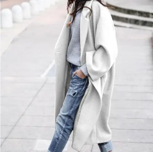 Women's Woolen Outfit Grey Long Coat Casual Warm Winter Wear — feature 8
