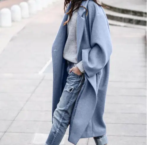 Women's Woolen Outfit Grey Long Coat Casual Warm Winter Wear — feature 9