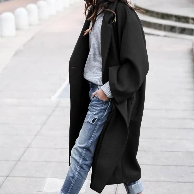 Women's Woolen Outfit Grey Long Coat Casual Warm Winter Wear - Image 2