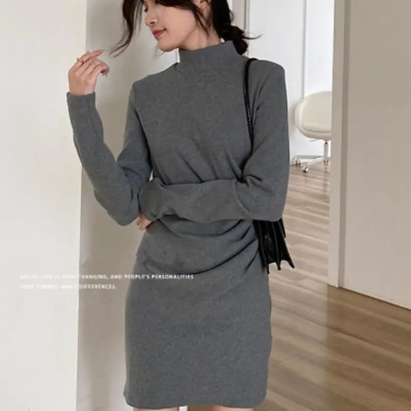 French 2024 Black Pleated Slim Fitting Bottom Dress - Image 5