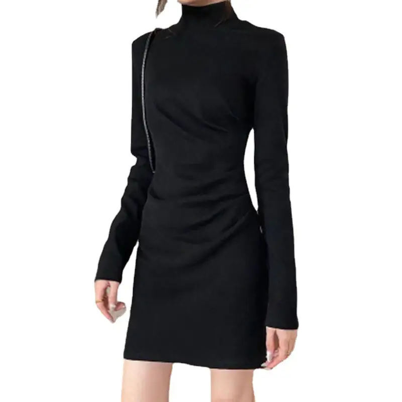 French 2024 Black Pleated Slim Fitting Bottom Dress - Image 7