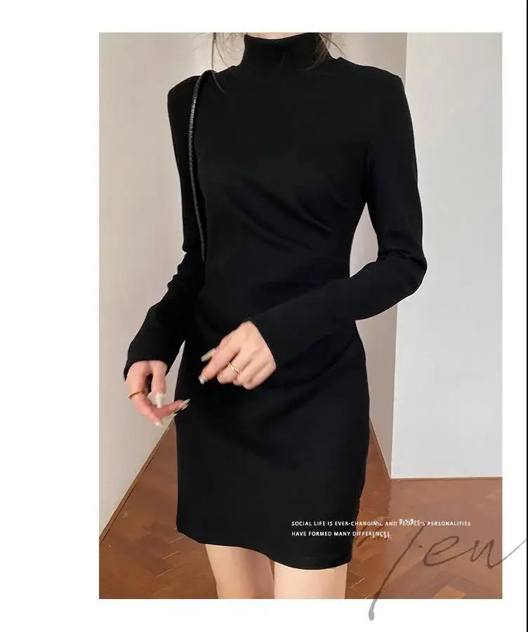 French 2024 Black Pleated Slim Fitting Bottom Dress — feature 4