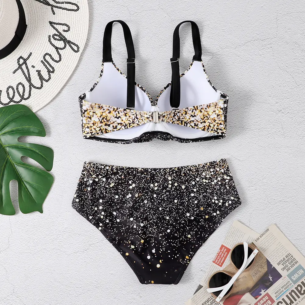 2022 Star Printed Split Bikini Set Black - Image 4