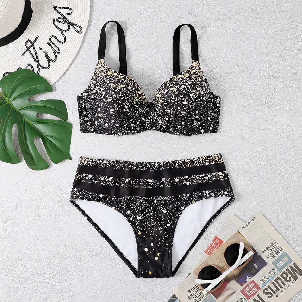 2022 Star Printed Split Bikini Set Black - Image 5