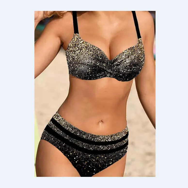2022 Star Printed Split Bikini Set Black - Image 6