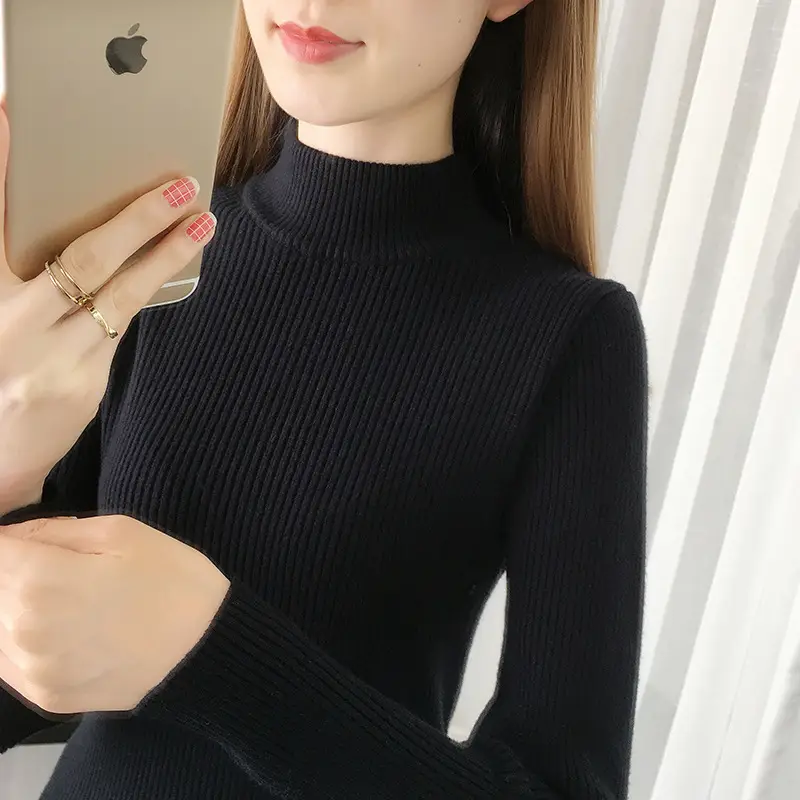 Korean Style Sweater with Half-High Collar for Women - Image 2