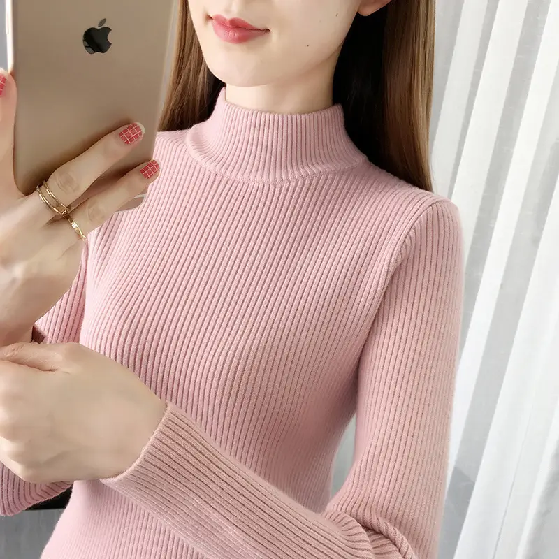 Korean Style Sweater with Half-High Collar for Women - Image 4