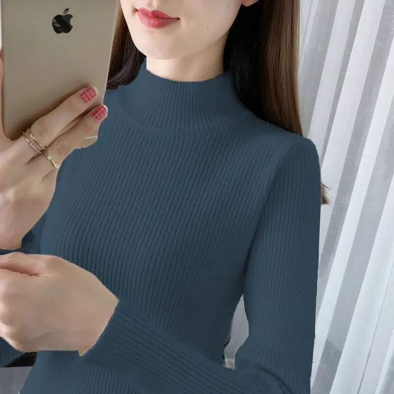 Korean Style Sweater with Half-High Collar for Women - Image 7