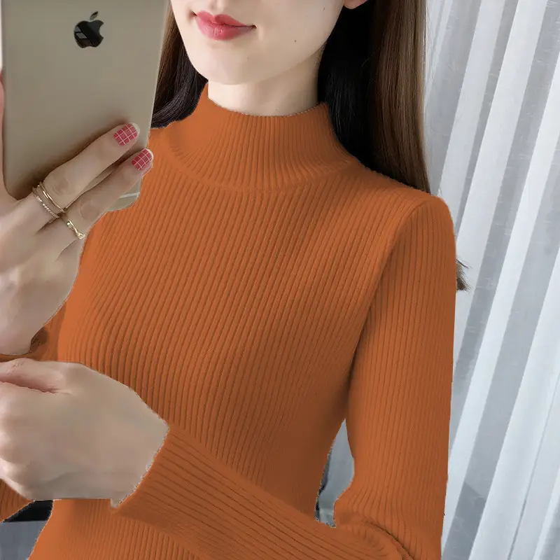 Korean Style Sweater with Half-High Collar for Women - Image 10