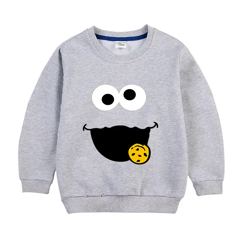 Gray Cartoon Face Cotton Sweater for Kids
