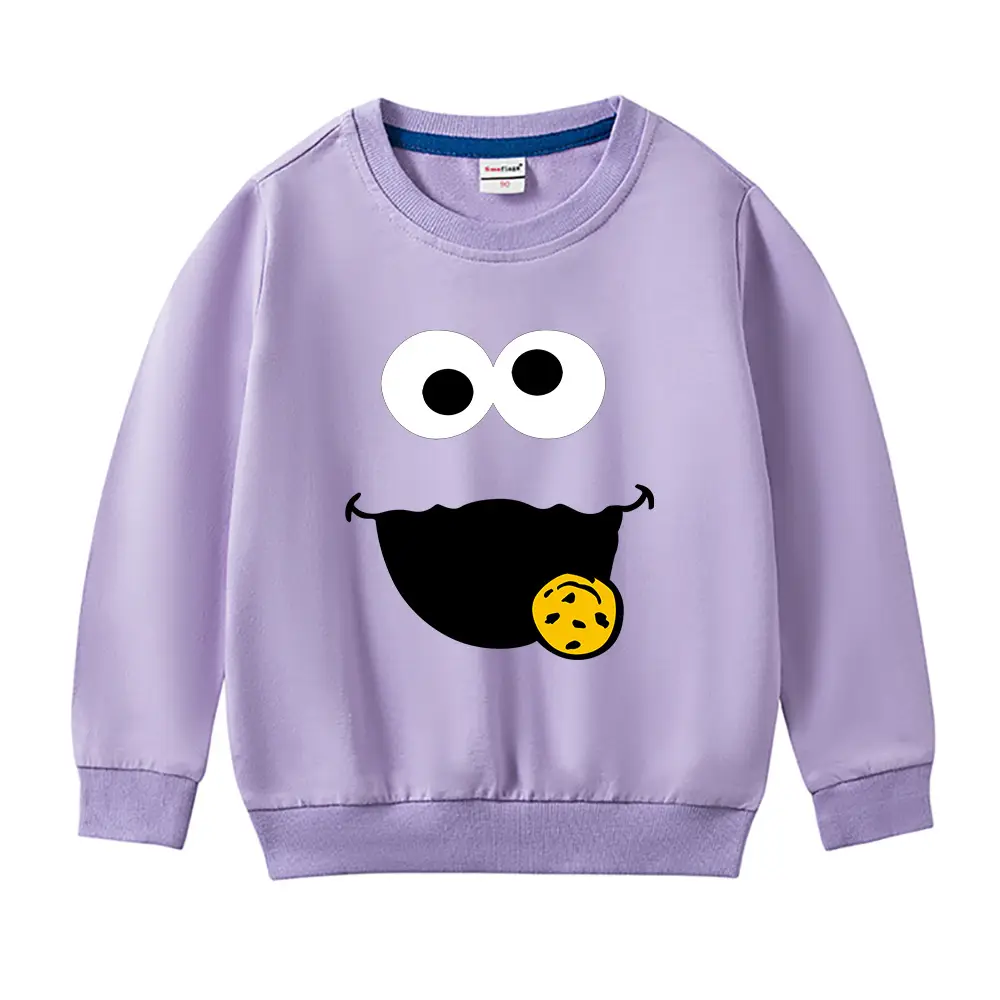 Gray Cartoon Face Cotton Sweater for Kids