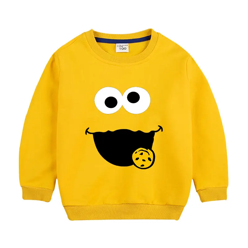Gray Cartoon Face Cotton Sweater for Kids