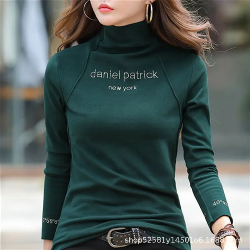 Women 2025 Long Sleeve Turtleneck Shirt Green - Image 6