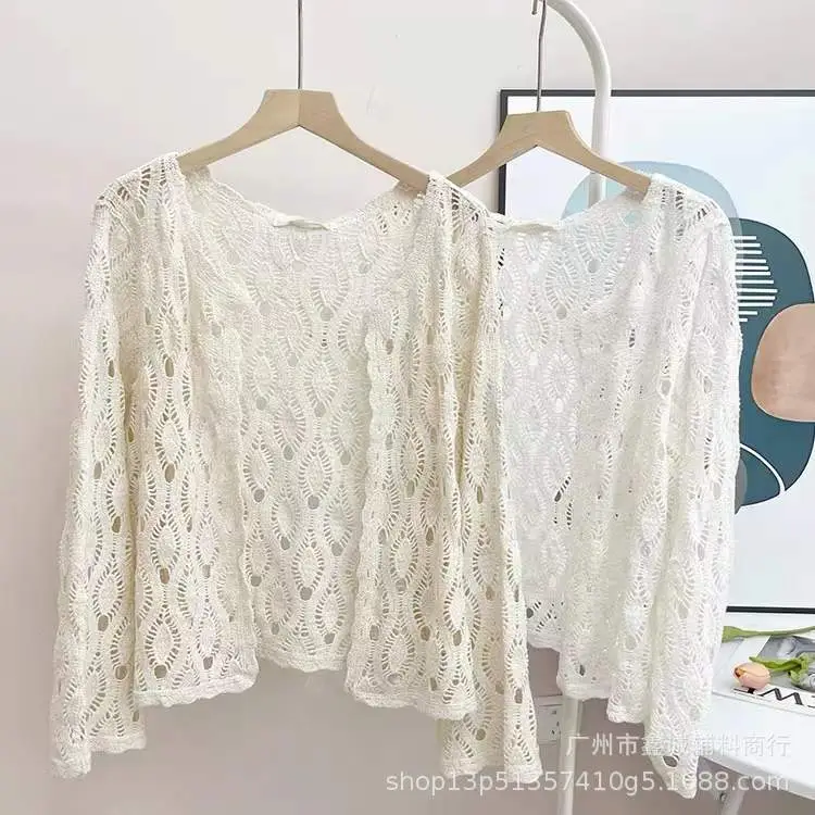 White Lace Long Sleeve Sweater with Denim Shorts - Image 7