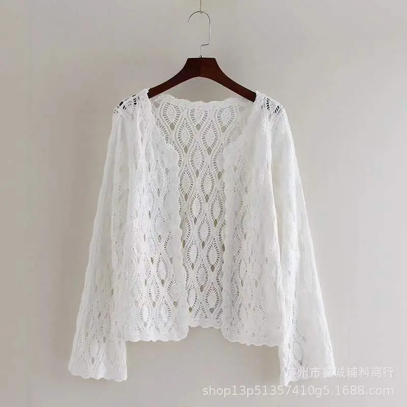 White Lace Long Sleeve Sweater with Denim Shorts - Image 8