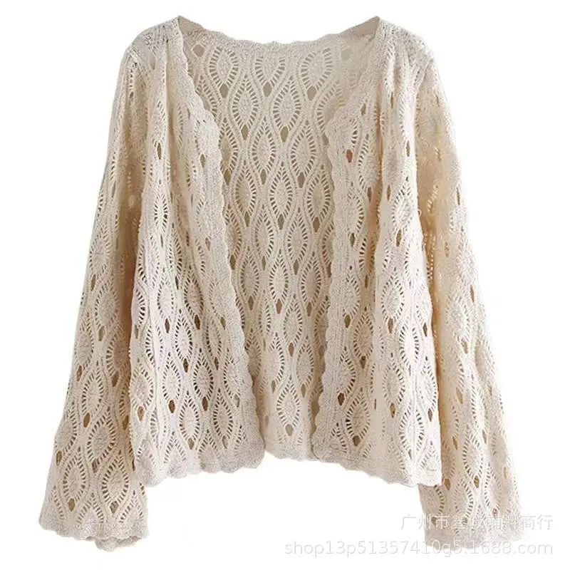 White Lace Long Sleeve Sweater with Denim Shorts - Image 9