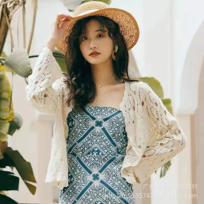 White Lace Long Sleeve Sweater with Denim Shorts - Image 2