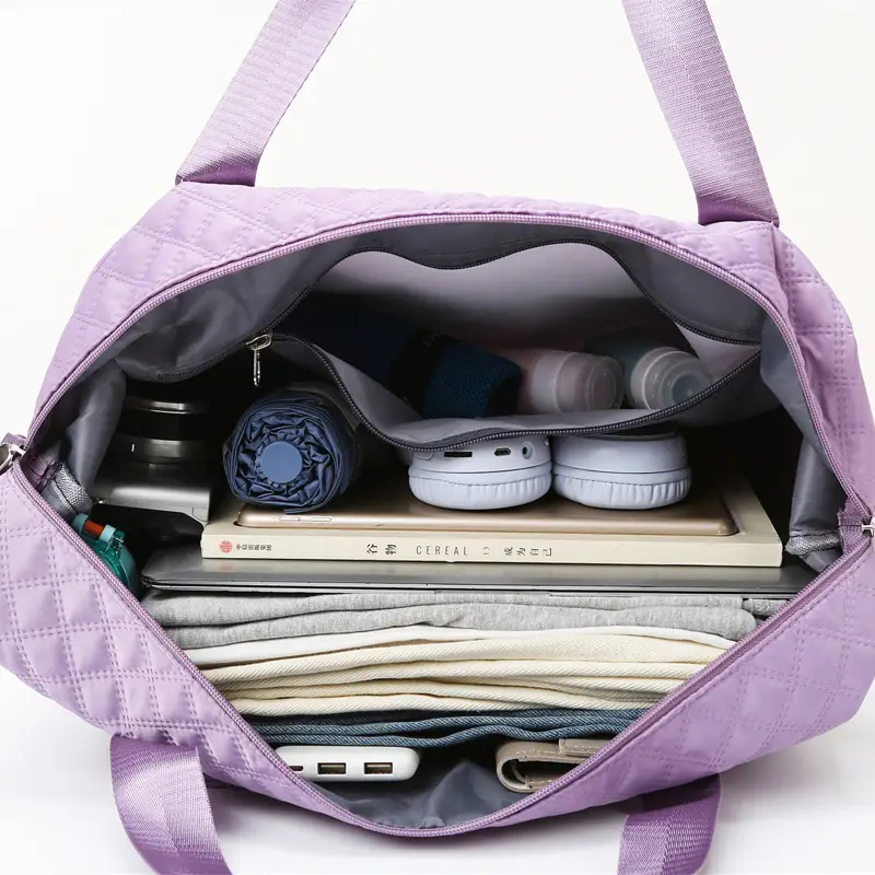 Purple Quilted Travel Fitness Bag for Women - Image 12