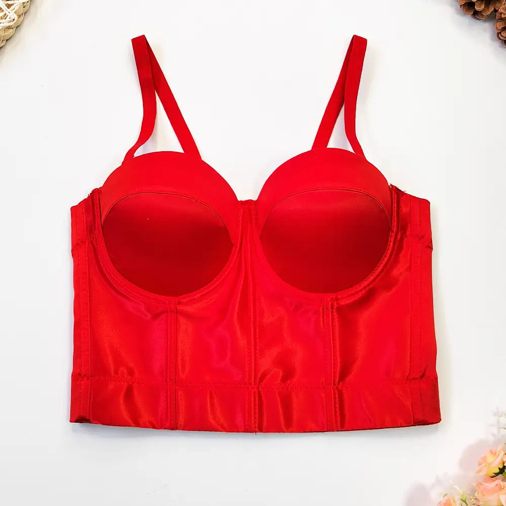 Red Acetate Satin Sling Vest for Women - Image 4
