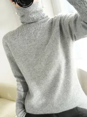 Women's High Neck Knitted Pile Sweater Autumn Winter