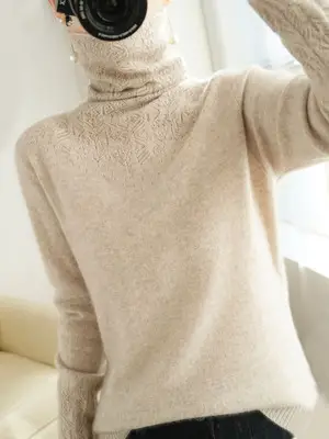 Women's High Neck Knitted Pile Sweater Autumn Winter