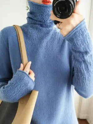 Women's High Neck Knitted Pile Sweater Autumn Winter