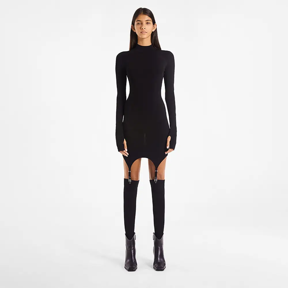 Women's Sexy Slim Fit High Collar Dress Set with Hook Stockings - Image 2