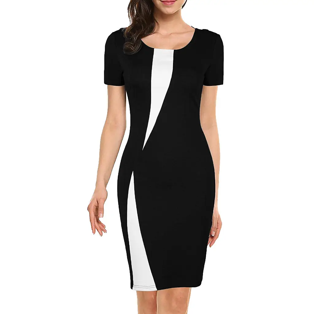 Maroon Stretch Slim Pencil Skirt Dress for Women - Image 4