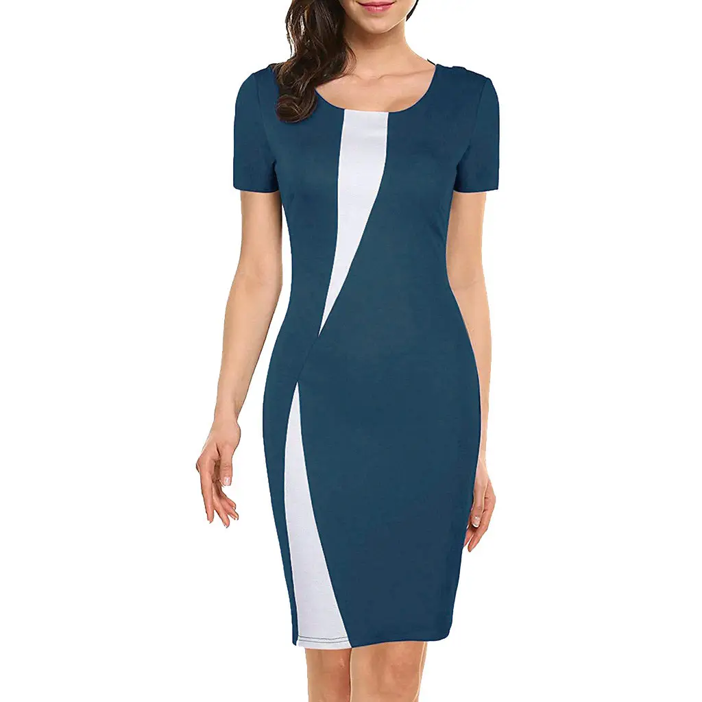 Maroon Stretch Slim Pencil Skirt Dress for Women - Image 3
