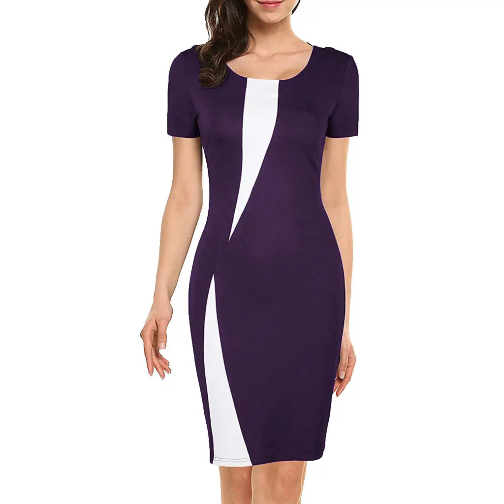 Maroon Stretch Slim Pencil Skirt Dress for Women - Image 2