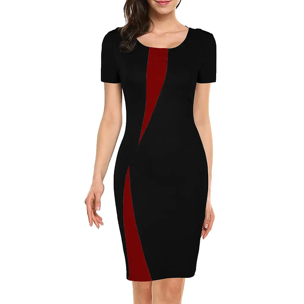 Maroon Stretch Slim Pencil Skirt Dress for Women - Image 5