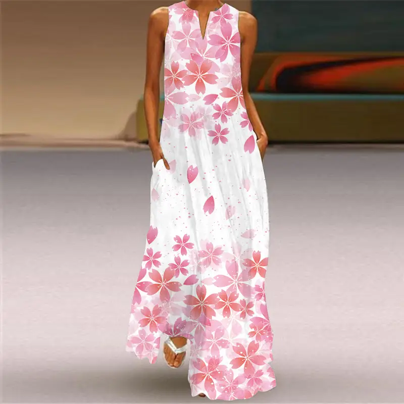 2026 Summer V-Neck Multi-Color Floral Long Dress - Image 5
