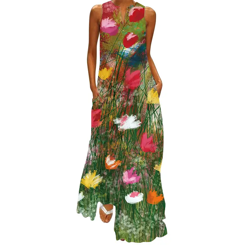 2026 Summer V-Neck Multi-Color Floral Long Dress - Image 9