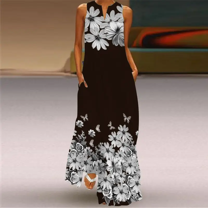 2026 Summer V-Neck Multi-Color Floral Long Dress - Image 2