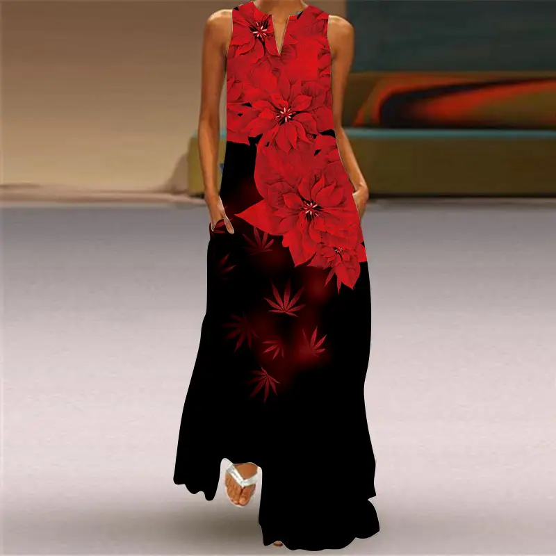 2026 Summer V-Neck Multi-Color Floral Long Dress - Image 3