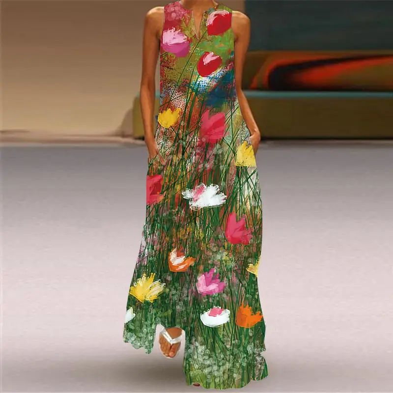 2026 Summer V-Neck Multi-Color Floral Long Dress - Image 7