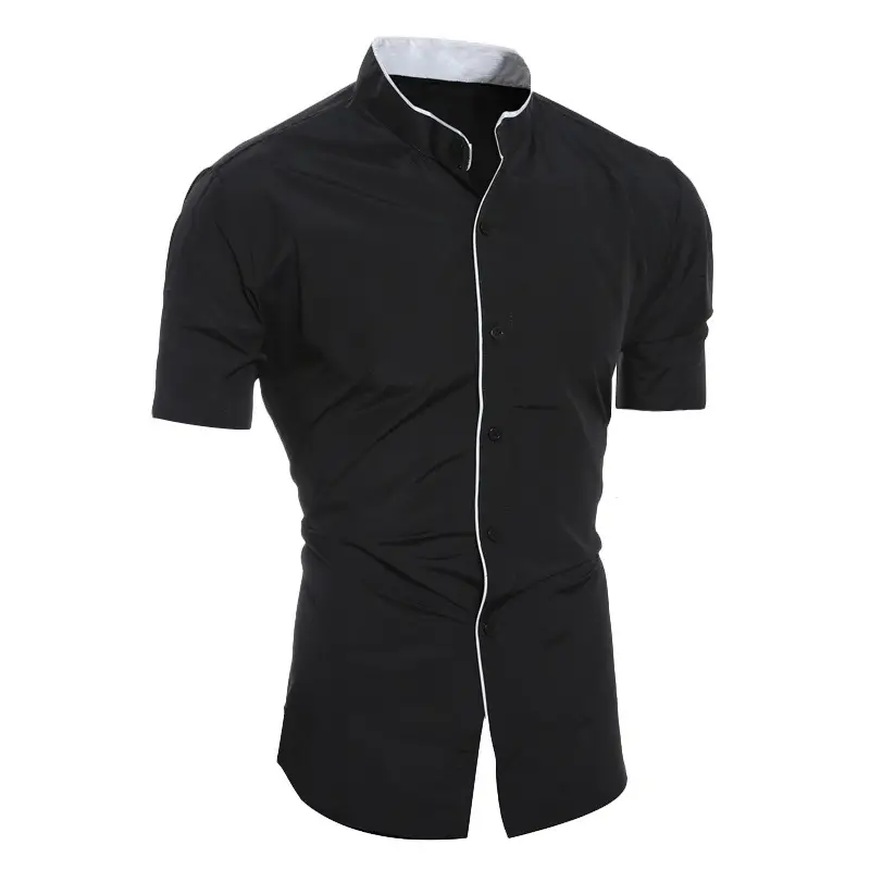 Men's White Crossbody Collar Shirt Short Sleeve Single Breasted - Image 5