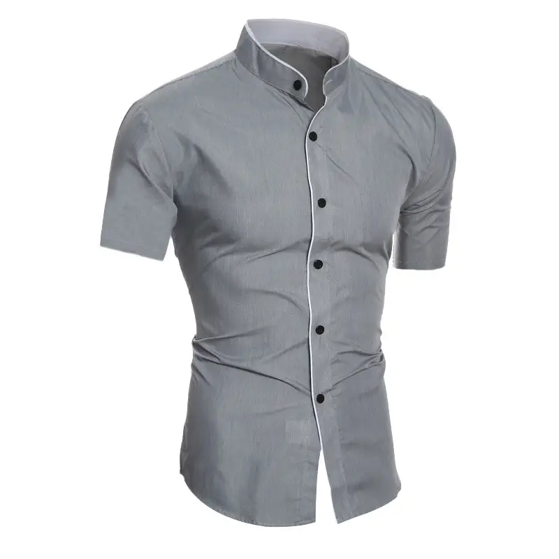 Men's White Crossbody Collar Shirt Short Sleeve Single Breasted - Image 3