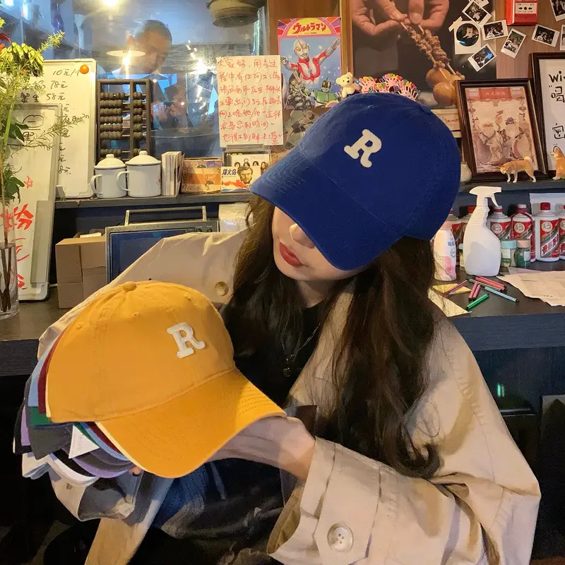 Women Cotton Baseball Caps Blue Yellow R Letter Spring Autumn Winter - Image 18